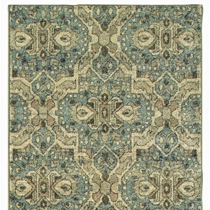 10' X 13' Ivory And Blue Geometric Area Rug