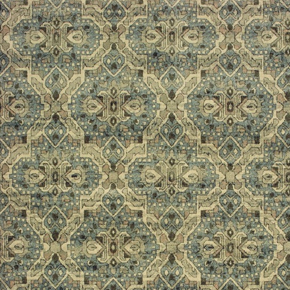 10' X 13' Ivory And Blue Geometric Area Rug