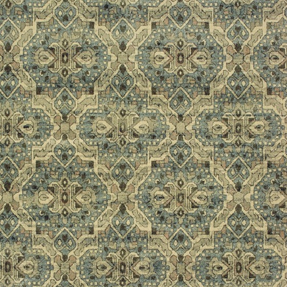 10' X 13' Ivory And Blue Geometric Area Rug