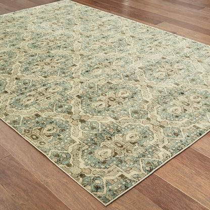 10' X 13' Ivory And Blue Geometric Area Rug