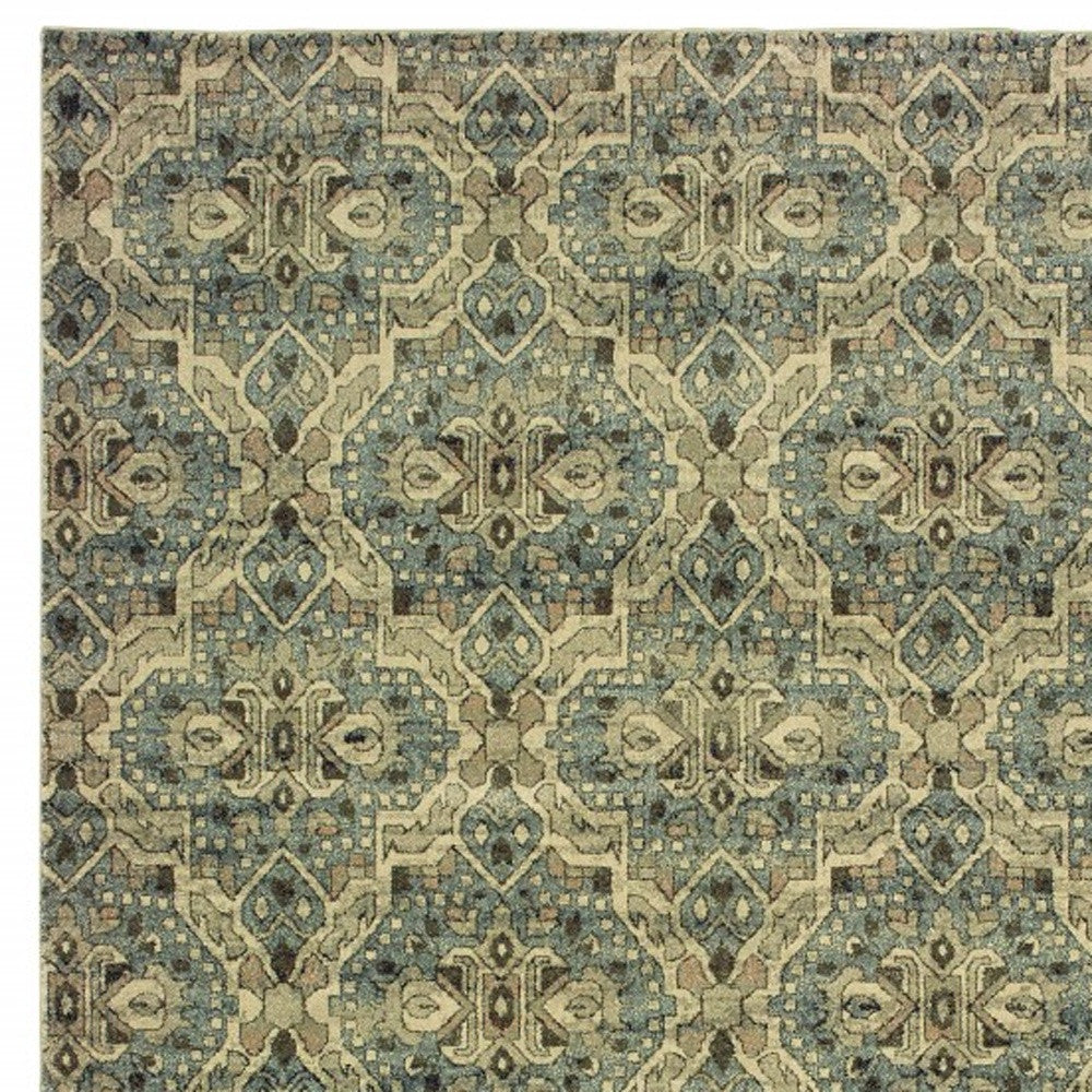 10' X 13' Ivory And Blue Geometric Area Rug