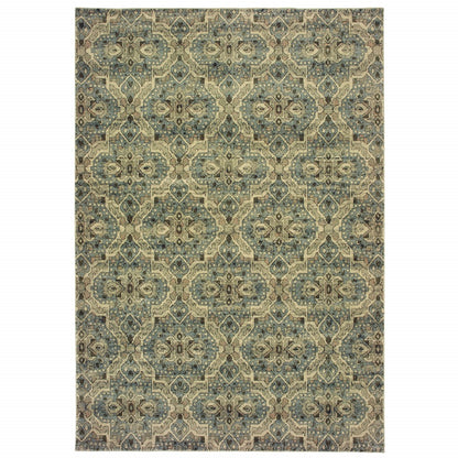 10' X 13' Ivory And Blue Geometric Area Rug