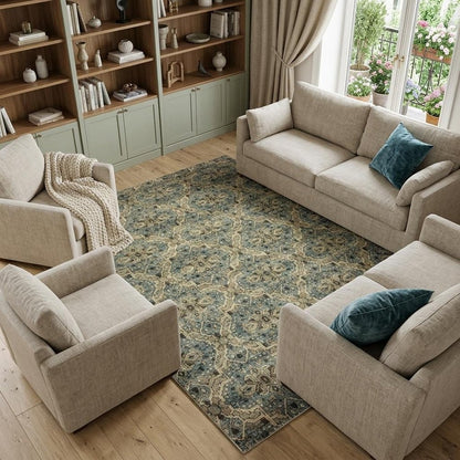 10' X 13' Ivory And Blue Geometric Area Rug