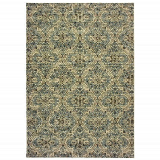 10' X 13' Ivory And Blue Geometric Area Rug