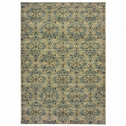 10' X 13' Ivory And Blue Geometric Area Rug