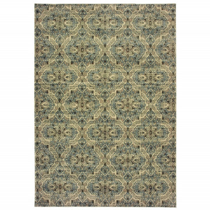 10' X 13' Ivory And Blue Geometric Area Rug