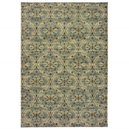 10' X 13' Ivory And Blue Geometric Area Rug
