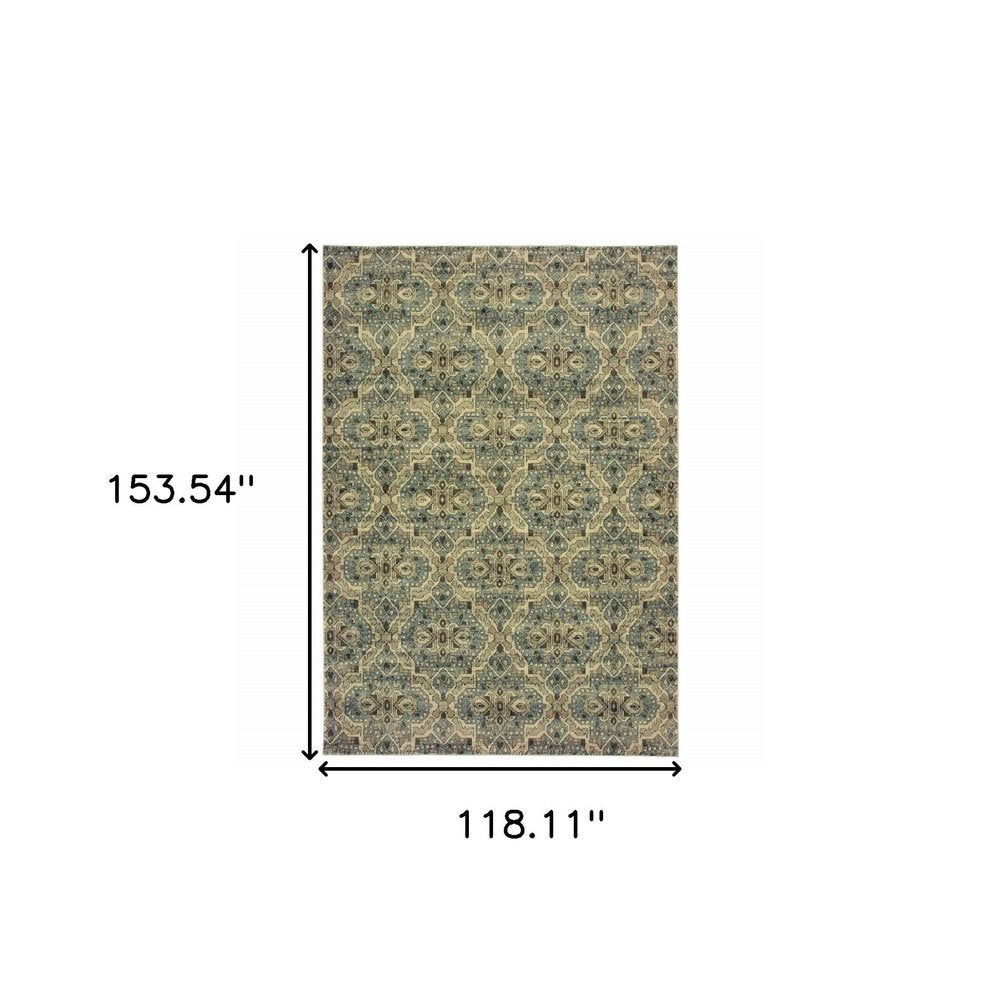 10' X 13' Ivory And Blue Geometric Area Rug