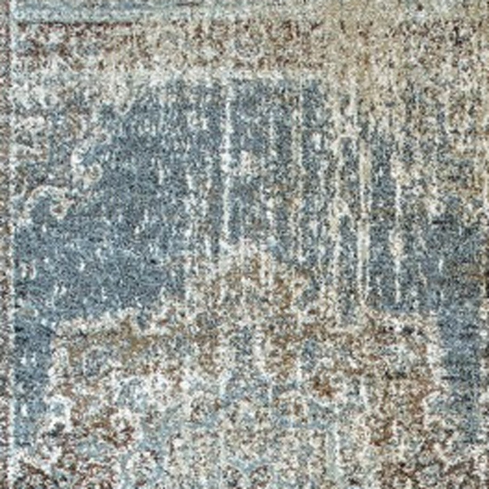 2' X 8' Blue And Ivory Medallion Runner Rug