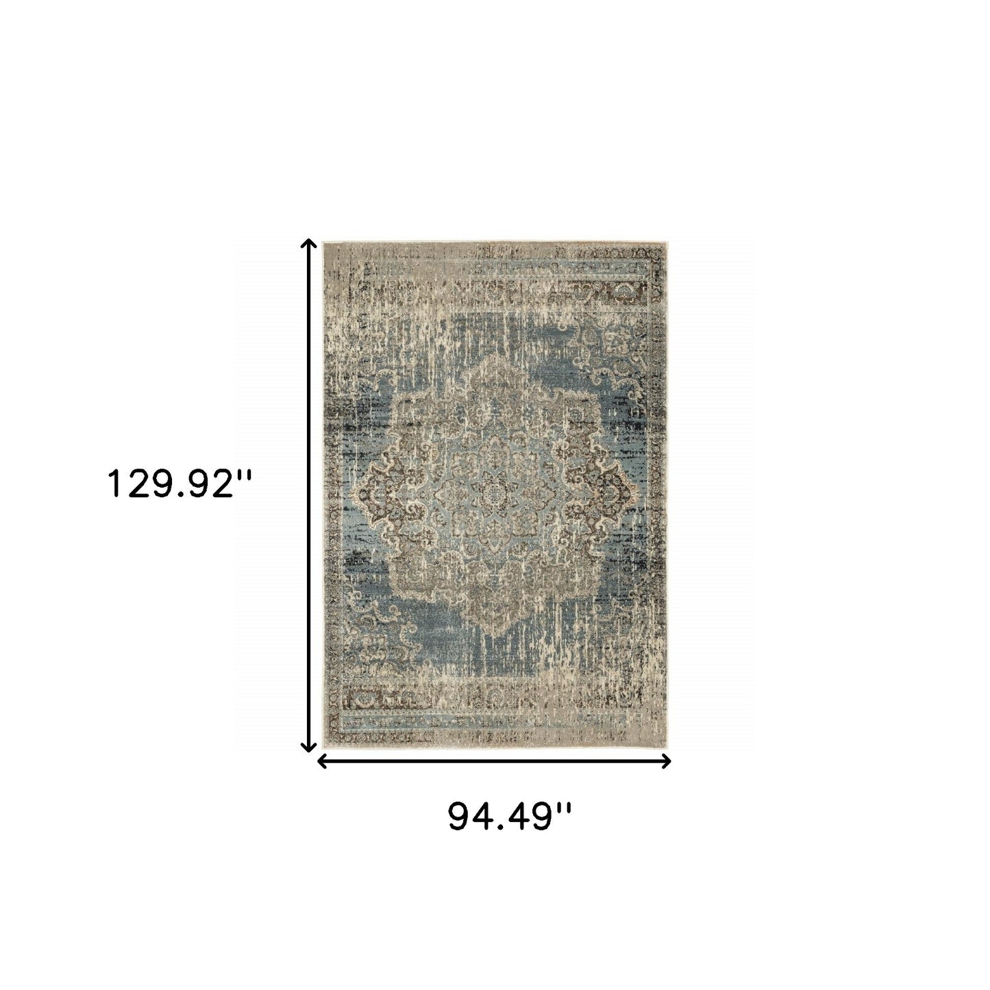 2' X 8' Blue And Ivory Medallion Runner Rug