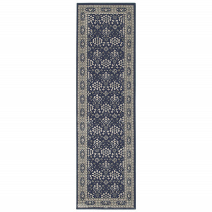 8' X 11' Navy And Gray Floral Ditsy Area Rug