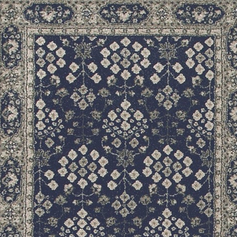 8' X 11' Navy And Gray Floral Ditsy Area Rug