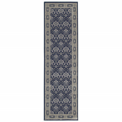 8' X 11' Navy And Gray Floral Ditsy Area Rug