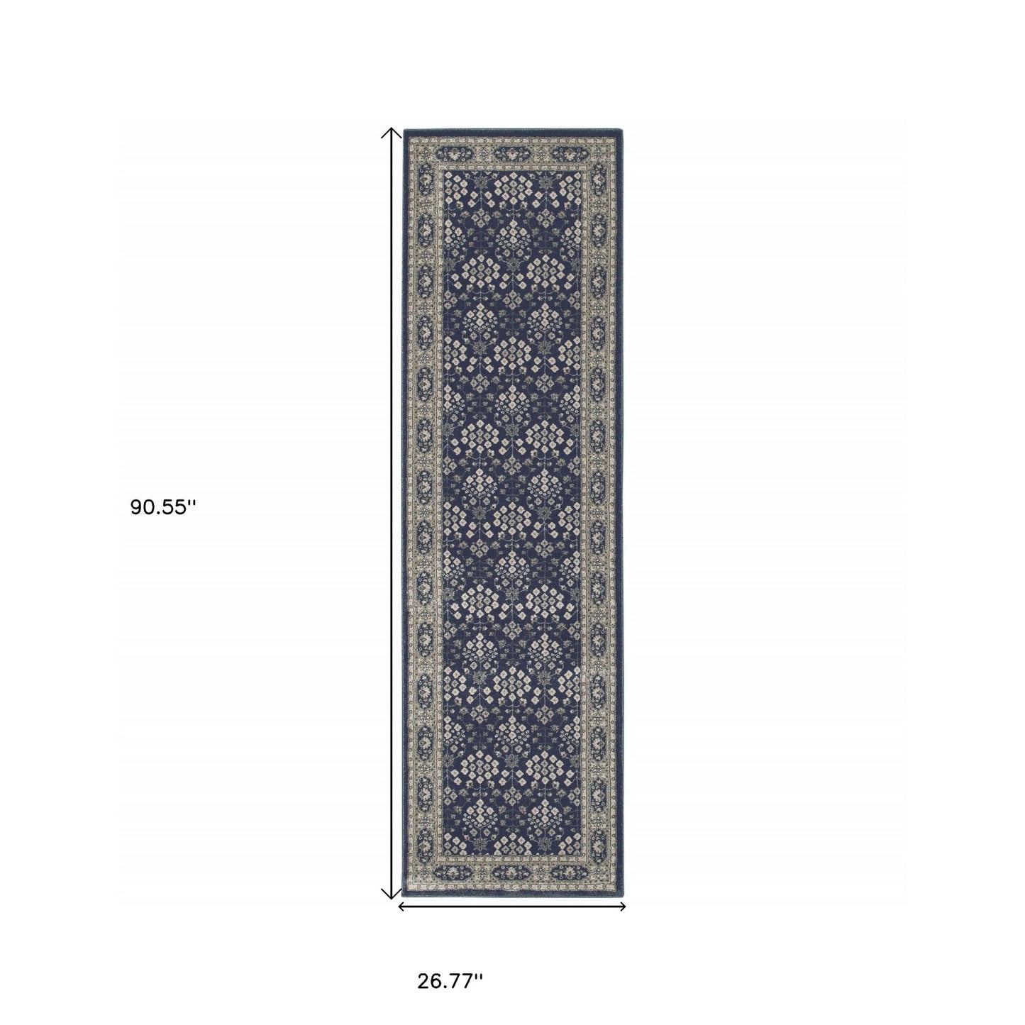 8' X 11' Navy And Gray Floral Ditsy Area Rug