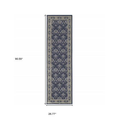 8' X 11' Navy And Gray Floral Ditsy Area Rug