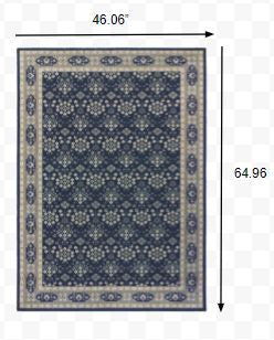 8' X 11' Navy And Gray Floral Ditsy Area Rug