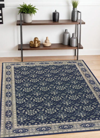 8' X 11' Navy And Gray Floral Ditsy Area Rug