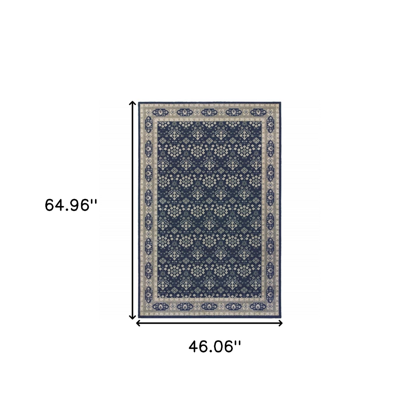 8' X 11' Navy And Gray Floral Ditsy Area Rug