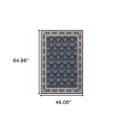 8' X 11' Navy And Gray Floral Ditsy Area Rug