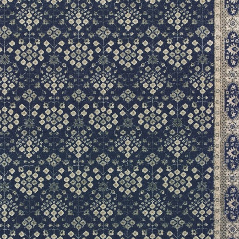 8' X 11' Navy And Gray Floral Ditsy Area Rug