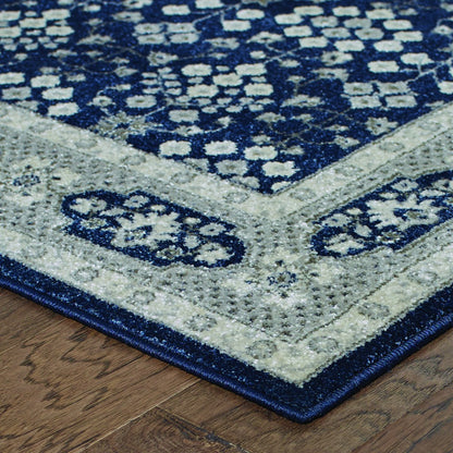 8' X 11' Navy And Gray Floral Ditsy Area Rug