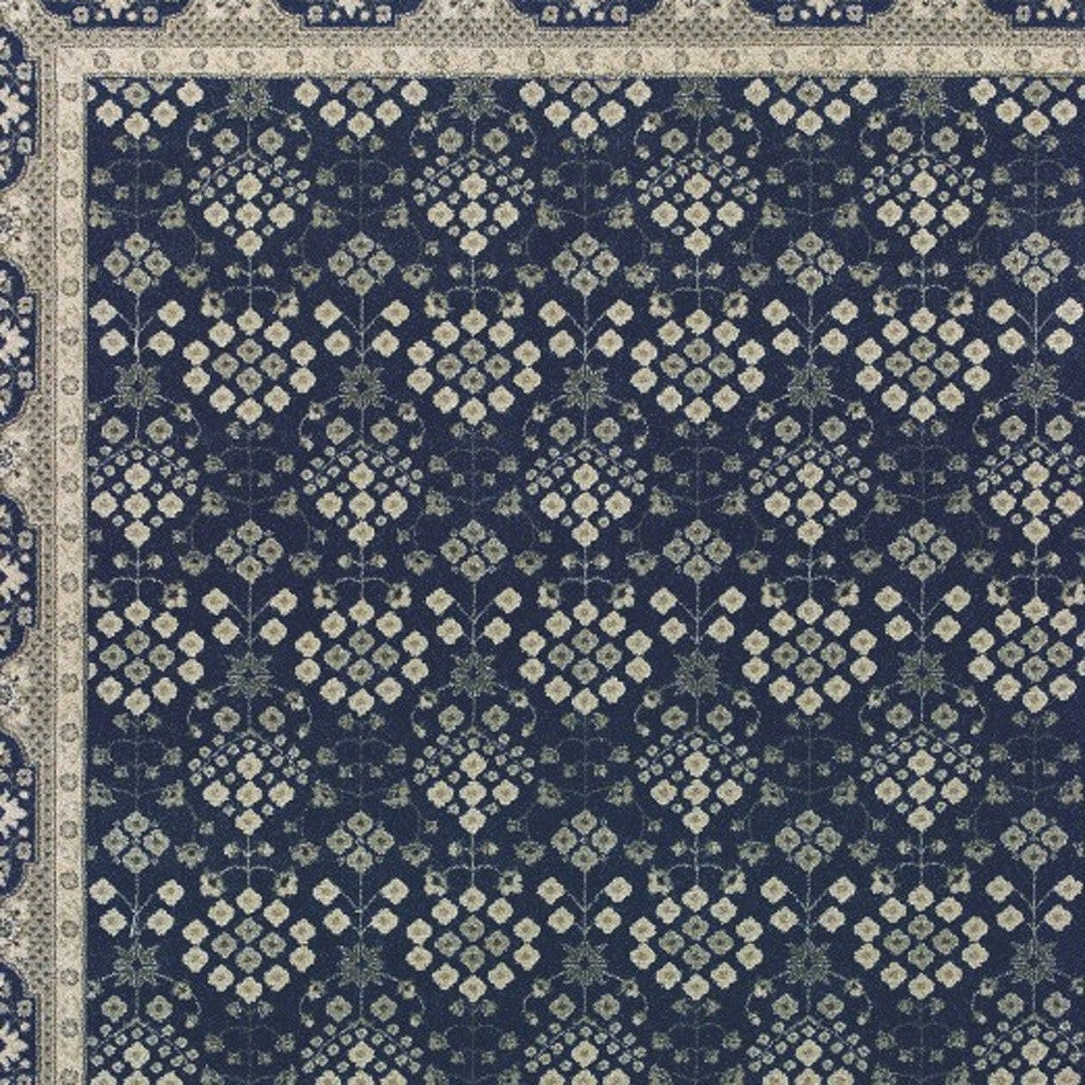 8' X 11' Navy And Gray Floral Ditsy Area Rug