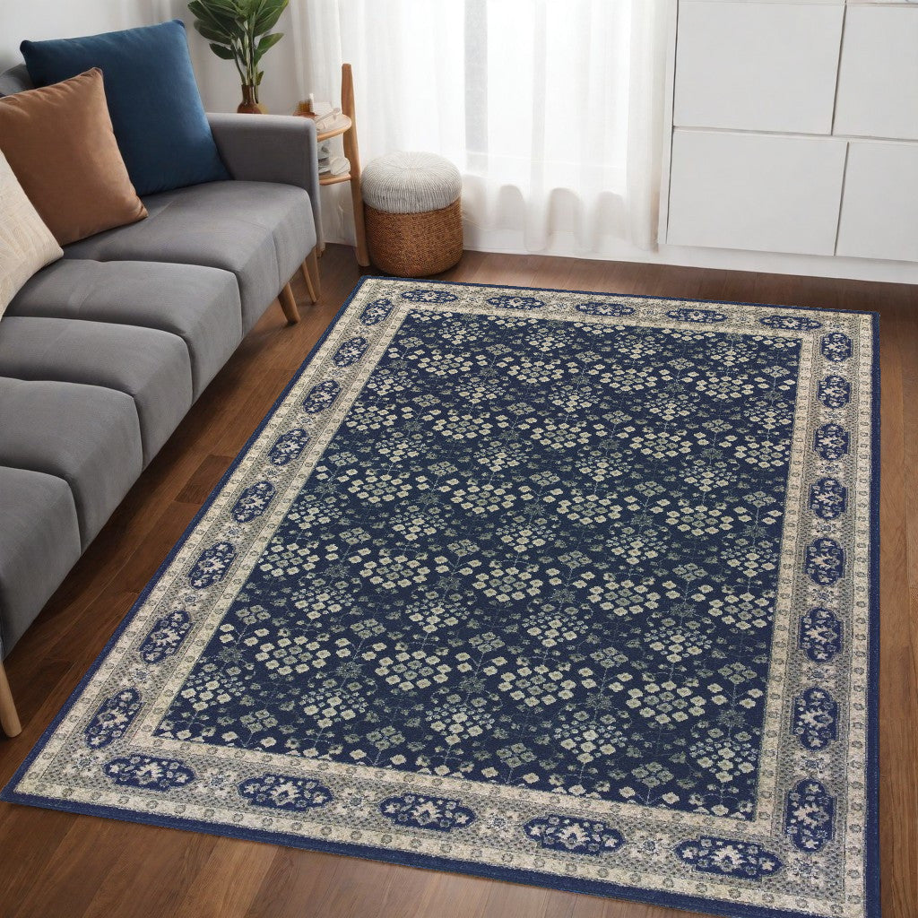 8' X 11' Navy And Gray Floral Ditsy Area Rug