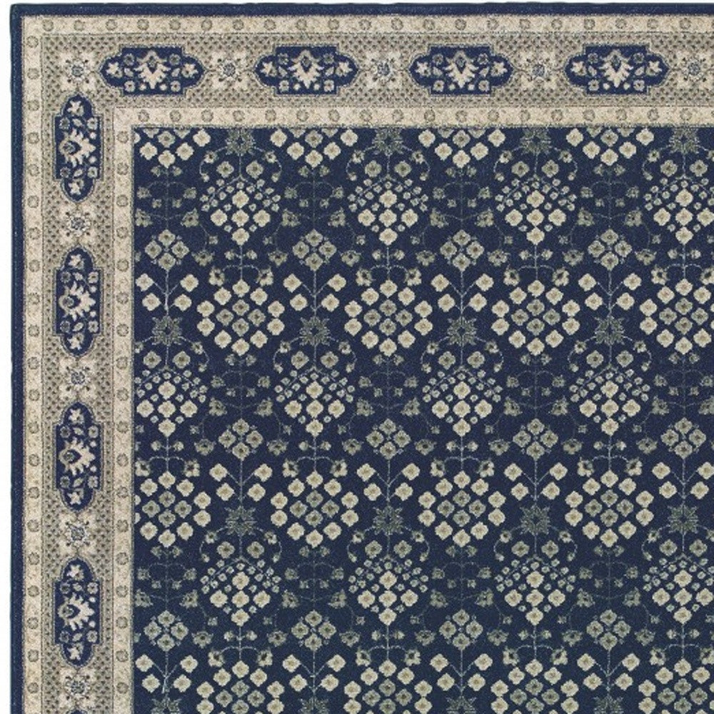 8' X 11' Navy And Gray Floral Ditsy Area Rug