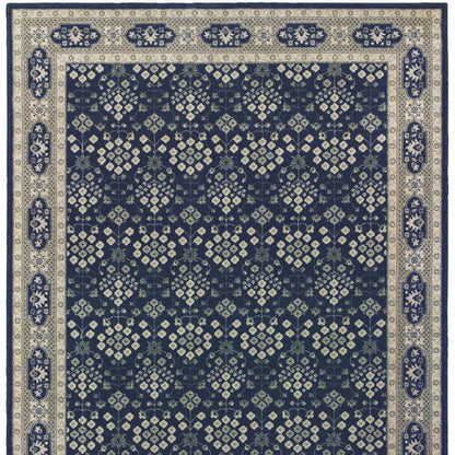 8' X 11' Navy And Gray Floral Ditsy Area Rug