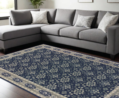 8' X 11' Navy And Gray Floral Ditsy Area Rug