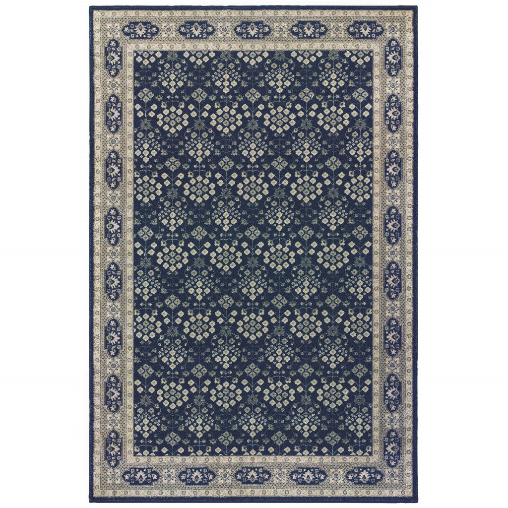 8' X 11' Navy And Gray Floral Ditsy Area Rug