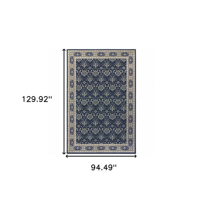 8' X 11' Navy And Gray Floral Ditsy Area Rug