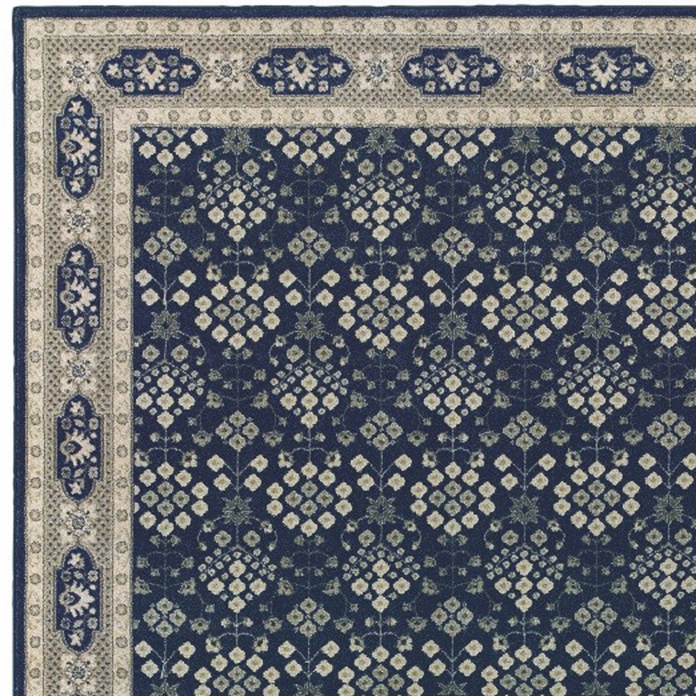 8' X 11' Navy And Gray Floral Ditsy Area Rug