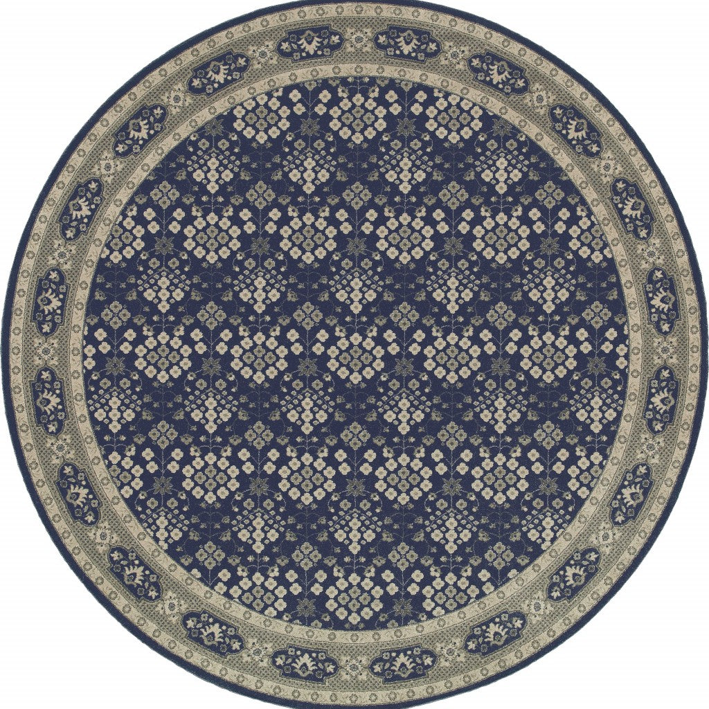 8' X 11' Navy And Gray Floral Ditsy Area Rug