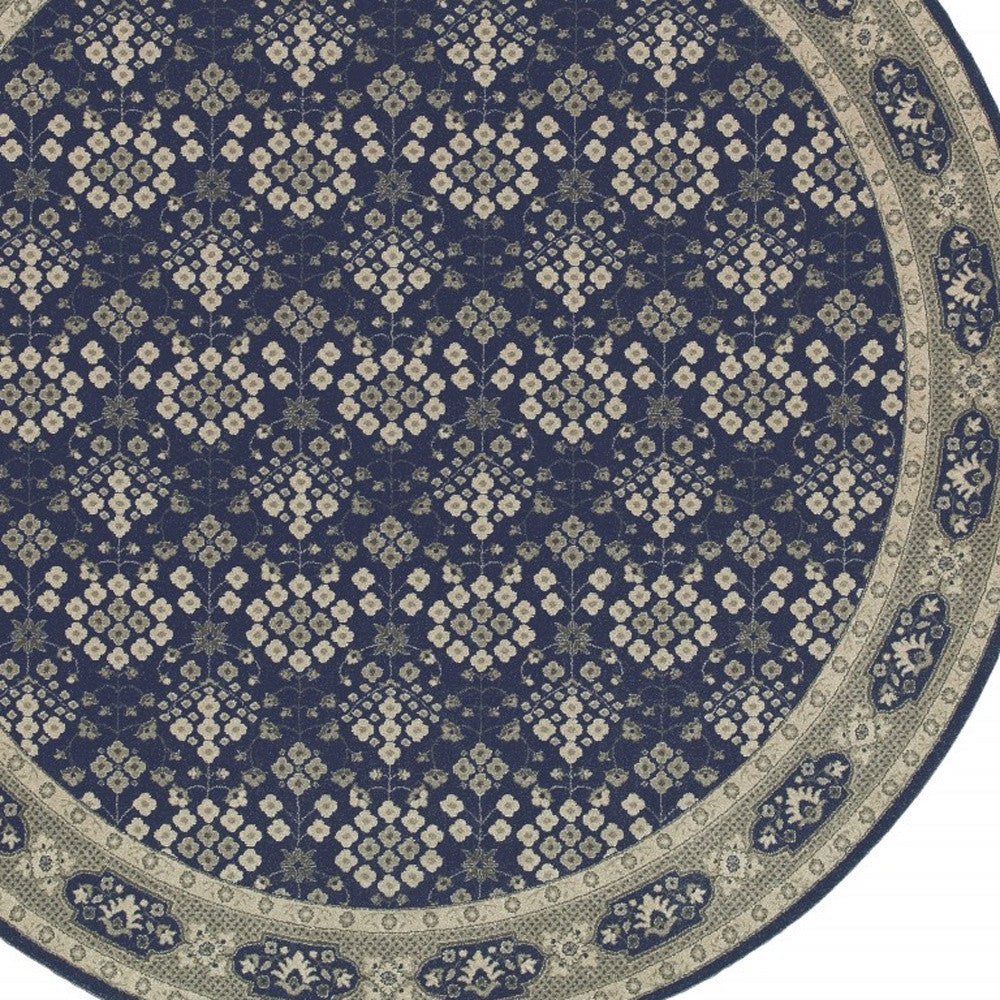 8' X 11' Navy And Gray Floral Ditsy Area Rug