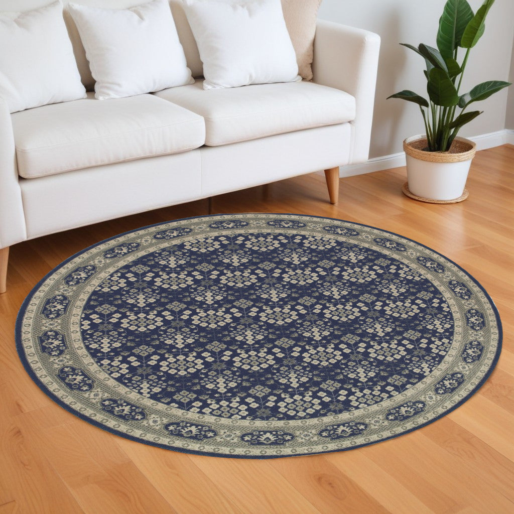 8' X 11' Navy And Gray Floral Ditsy Area Rug