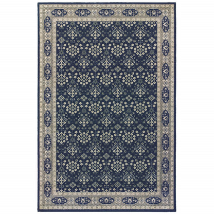 8' X 11' Navy And Gray Floral Ditsy Area Rug