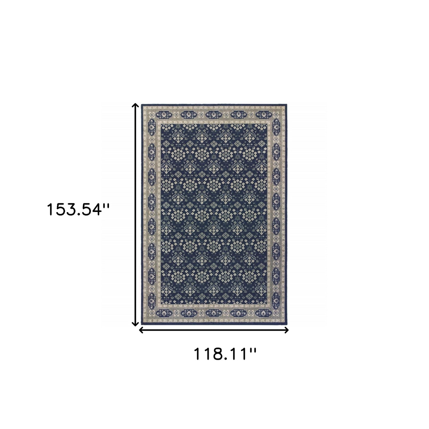 8' X 11' Navy And Gray Floral Ditsy Area Rug