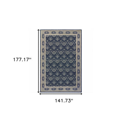 8' X 11' Navy And Gray Floral Ditsy Area Rug