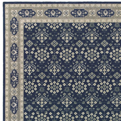 8' X 11' Navy And Gray Floral Ditsy Area Rug