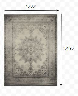 8' X 11' Ivory And Gray Pale Medallion Area Rug