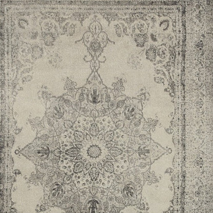 8' X 11' Ivory And Gray Pale Medallion Area Rug