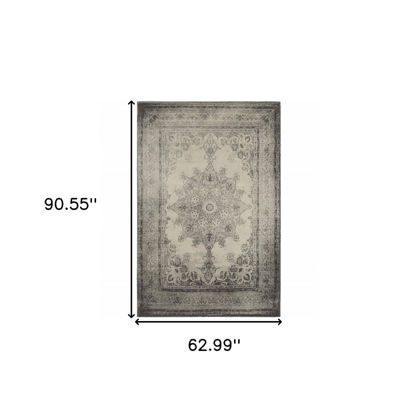 8' X 11' Ivory And Gray Pale Medallion Area Rug