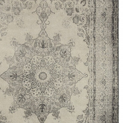 8' X 11' Ivory And Gray Pale Medallion Area Rug