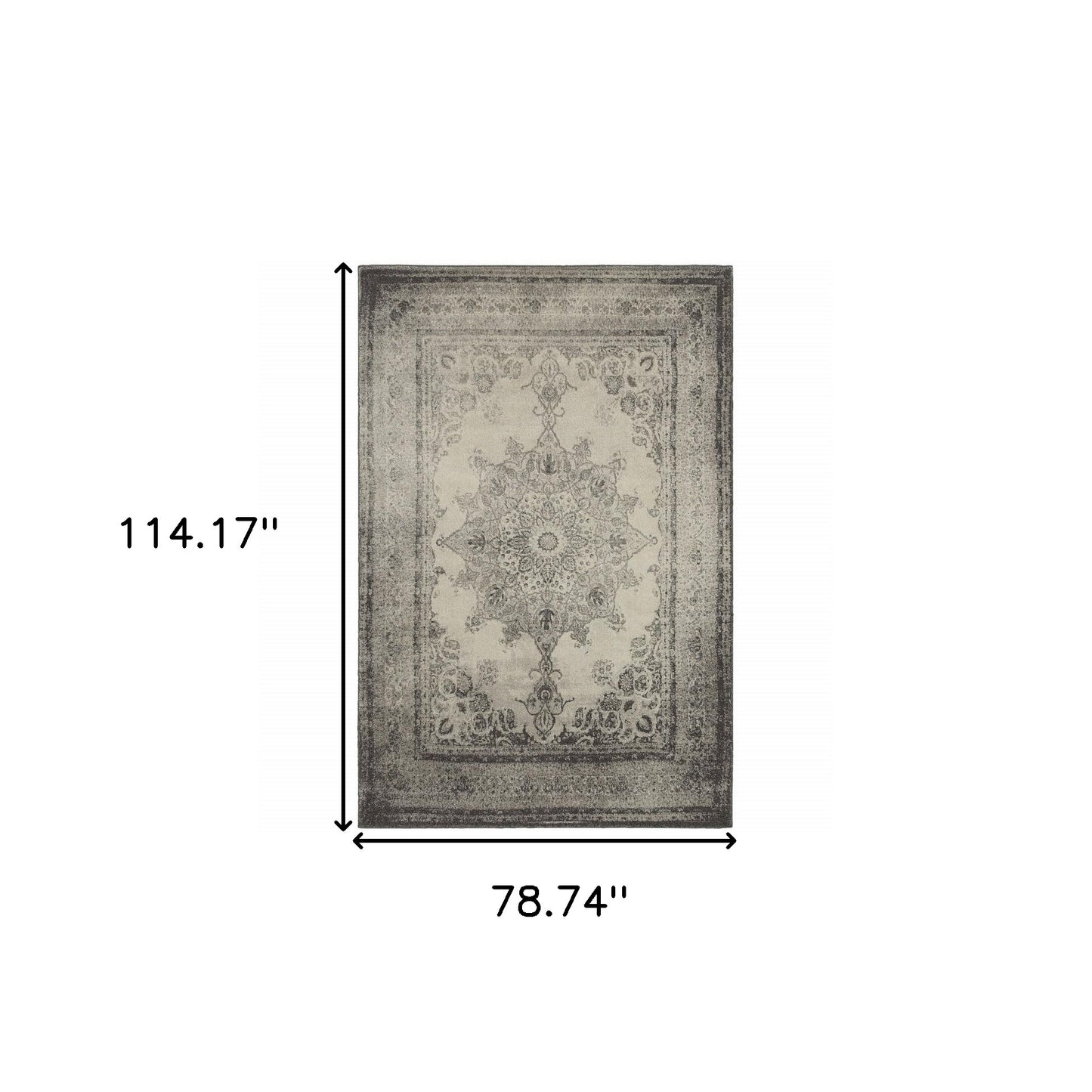 8' X 11' Ivory And Gray Pale Medallion Area Rug