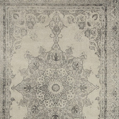 8' X 11' Ivory And Gray Pale Medallion Area Rug