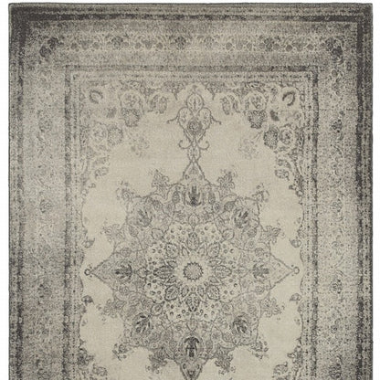 8' X 11' Ivory And Gray Pale Medallion Area Rug