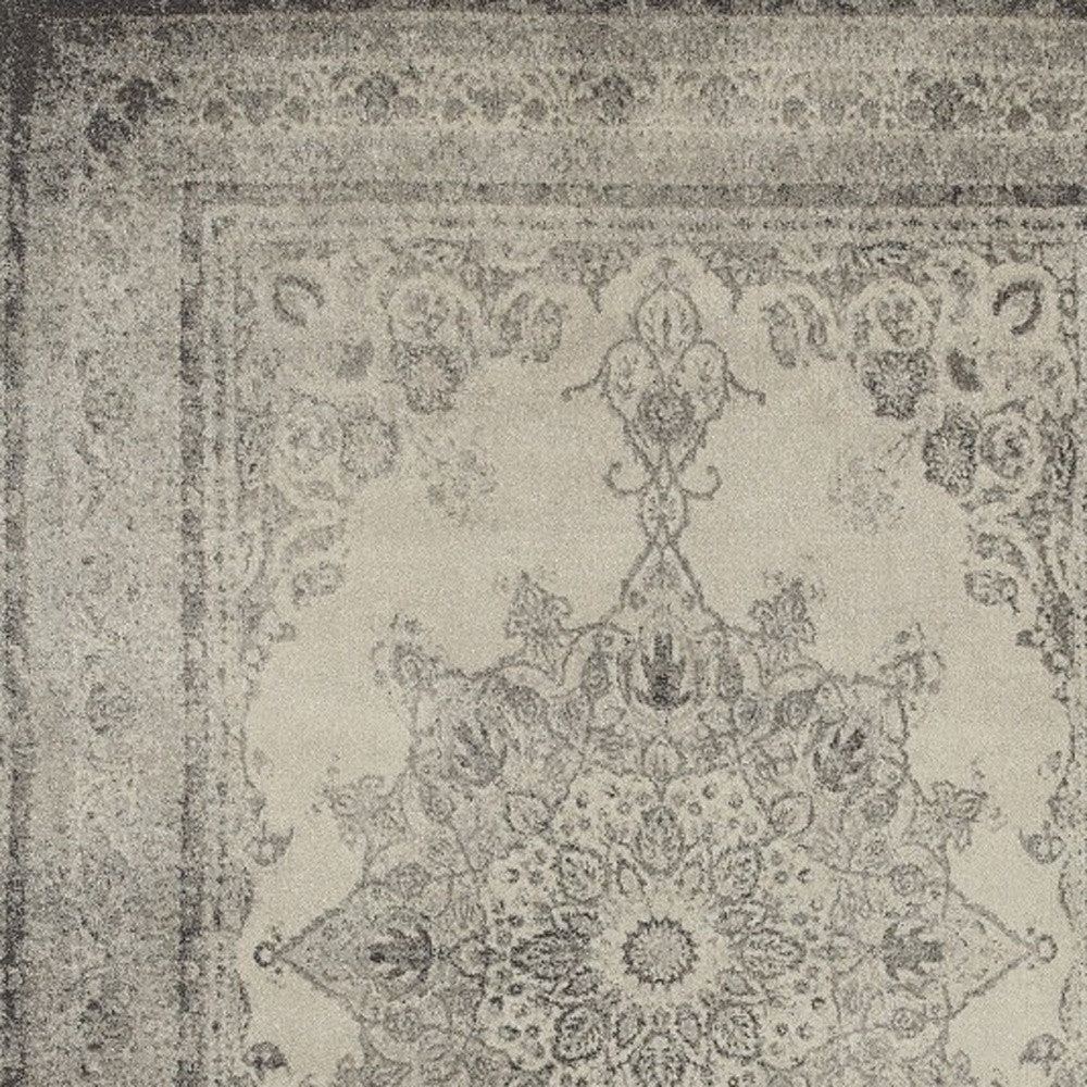 8' X 11' Ivory And Gray Pale Medallion Area Rug