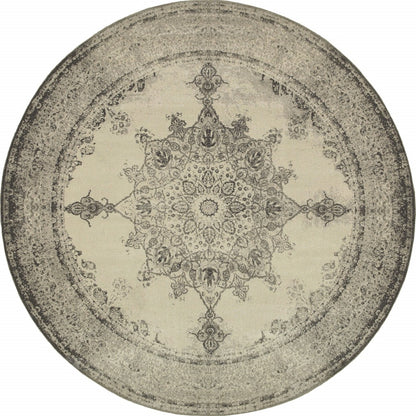 8' X 11' Ivory And Gray Pale Medallion Area Rug