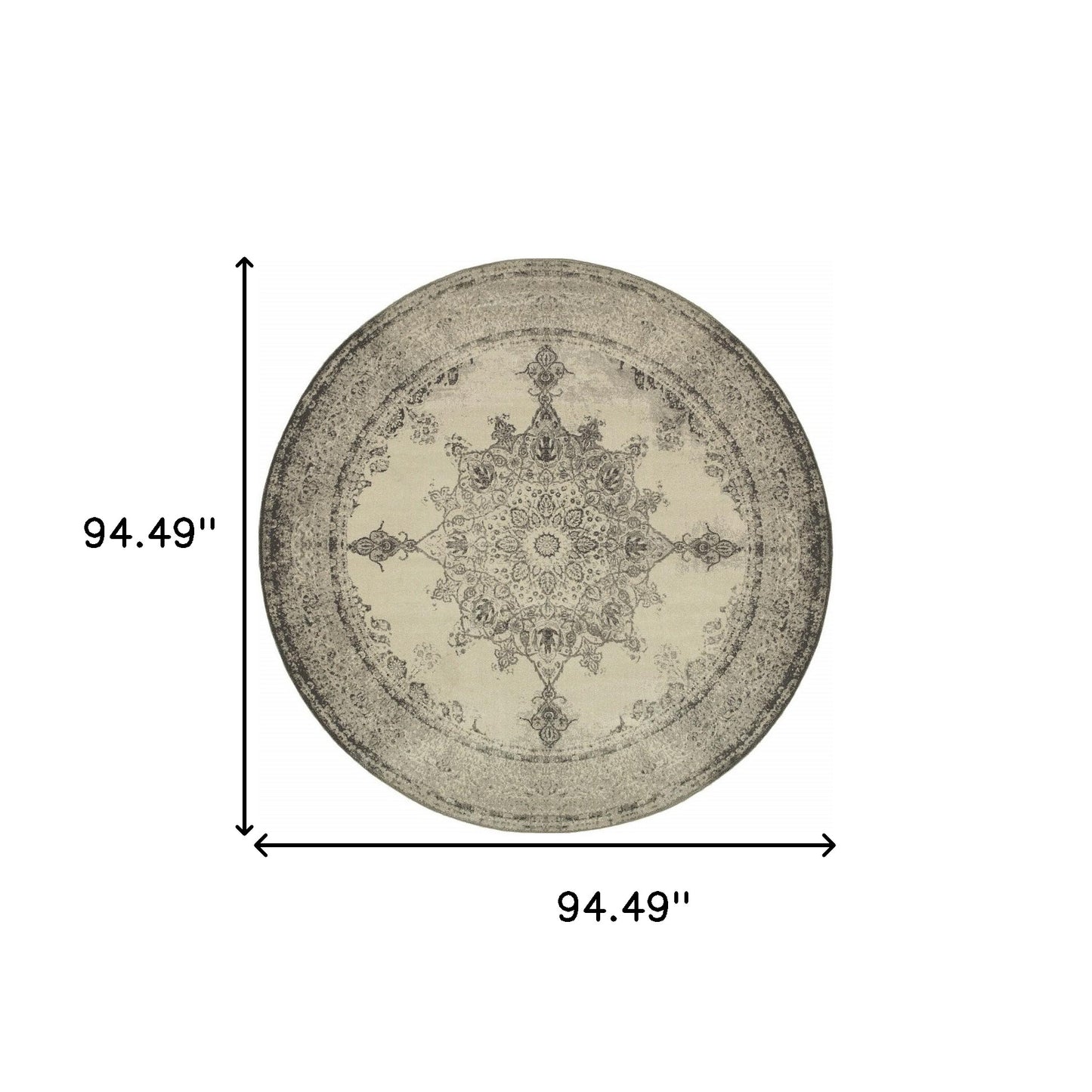 8' X 11' Ivory And Gray Pale Medallion Area Rug